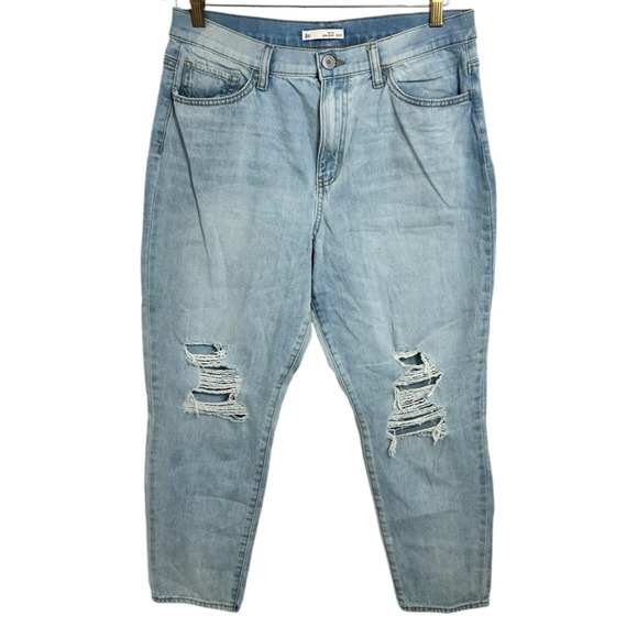 So High Rise Mom Jeans Sz 13 Waist 31 Light Blue Wash Stretch 27" Inseam - Picture 2 of 5